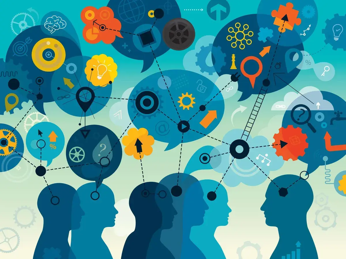 Illustration showing thought bubbles and connections