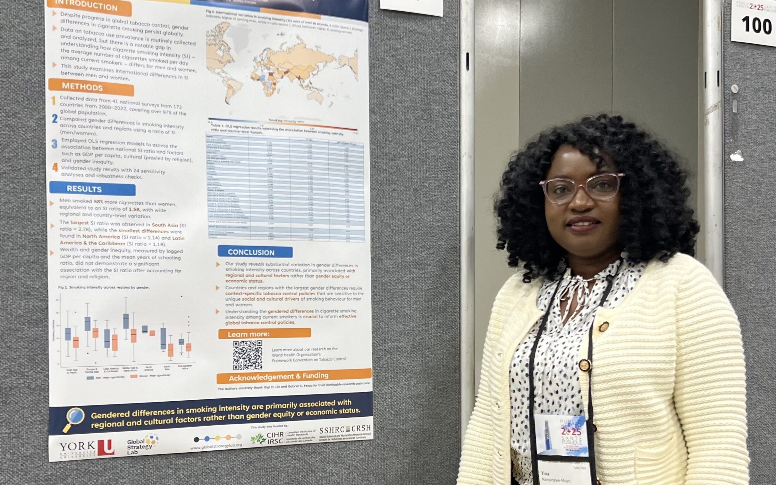 Investigator Tina Nanyangwe-Moyo presenting a poster at the Canadian Public Health Association Conference 2025